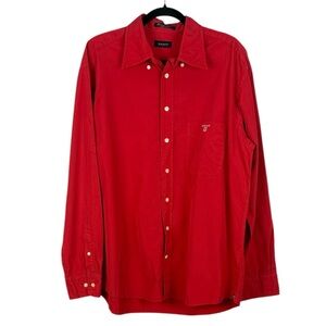 Gant Harvard Poplin Regular Fit Cotton Plumpled Red Button Down Large Shirt